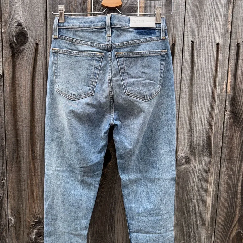 RE/Done High Rise Ankle Crop Stretch Jeans In Classic Stone Size 25